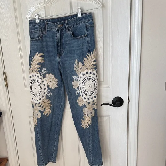Chico's Blue Jeans with Cream Embroidery - Picture 1 of 5